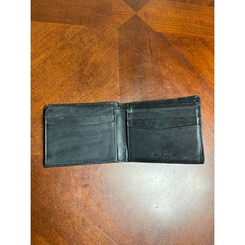 Black Genuine Leather Bifold Wallet RFID Protection Flip ID Window Mens